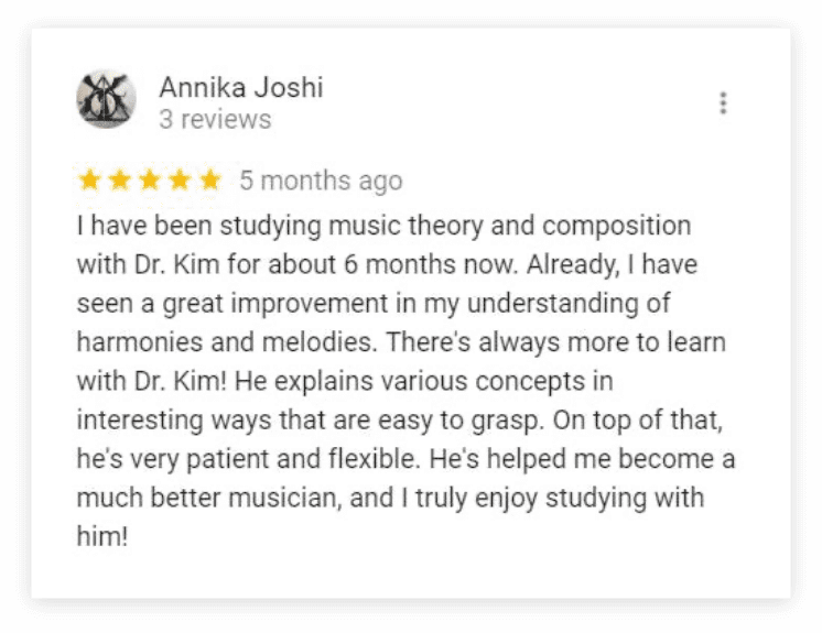 Five-star review: Excellent music instruction.