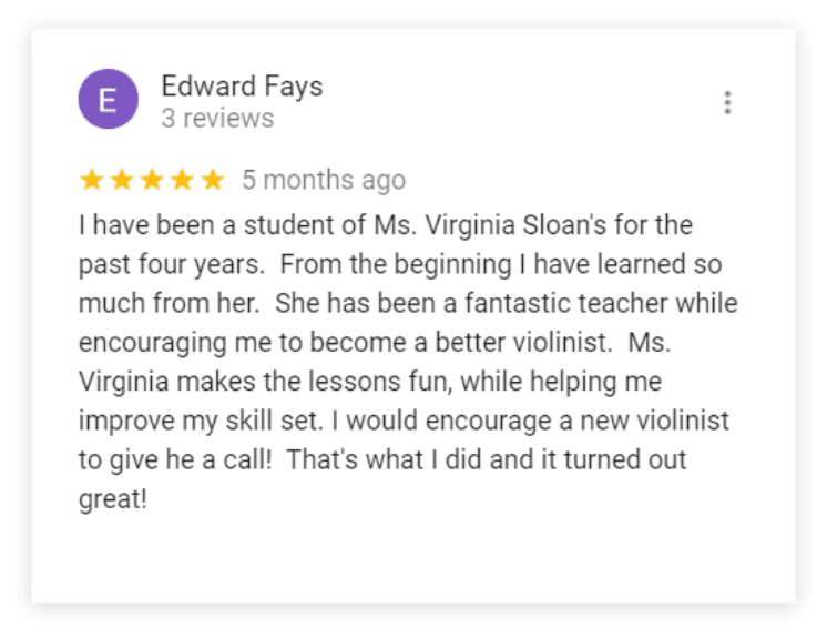 Five-star review: Fantastic violin teacher.