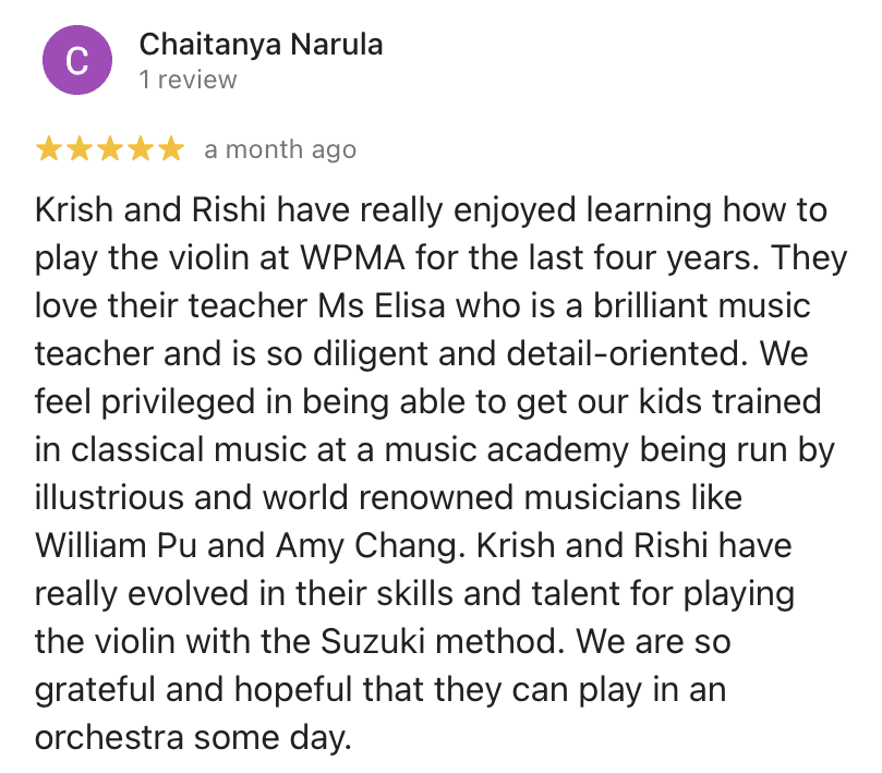 Five-star review: WPMA violin lessons.