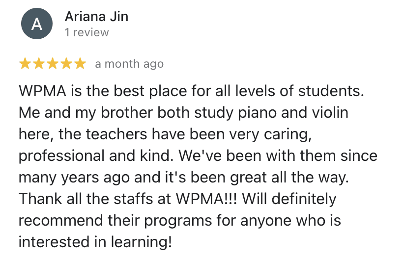 Five-star review: WPMA music school.