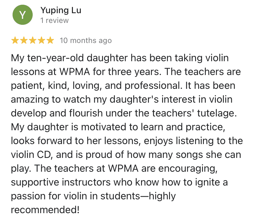 Five-star review: Violin lessons highly recommended.