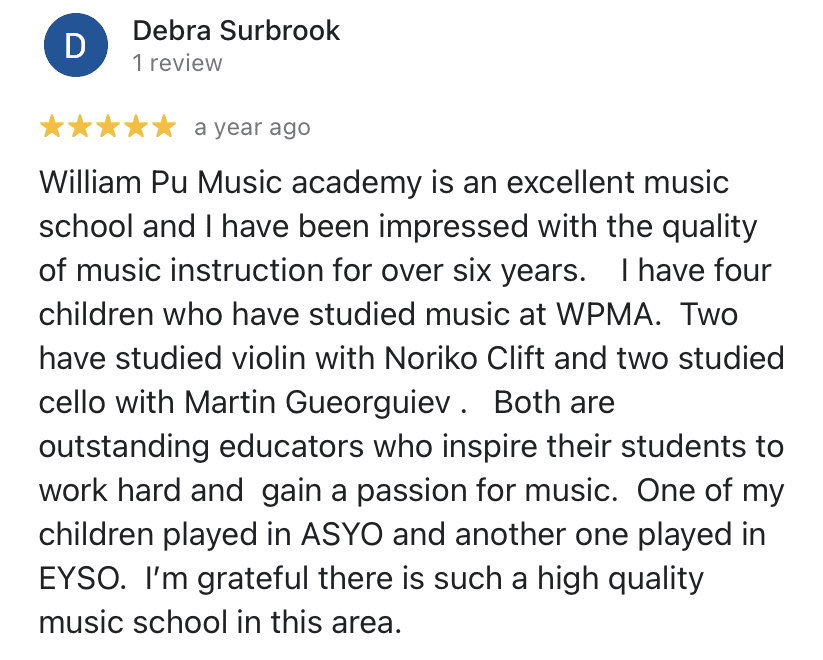Five-star review: Excellent music school.